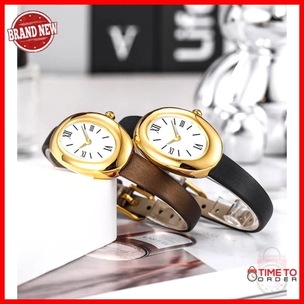 Elegant Gold-Tone Bangle Watch Quartz Movement Minimal Chic Wristwatch